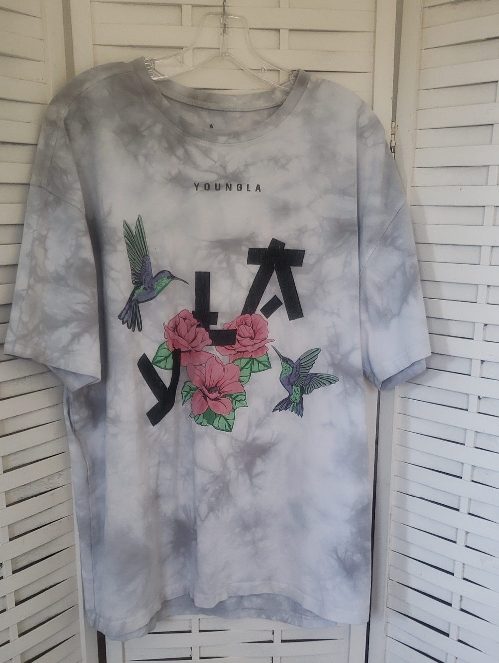YoungLA Gray Tie-Dye Floral Hummingbird Tee XL